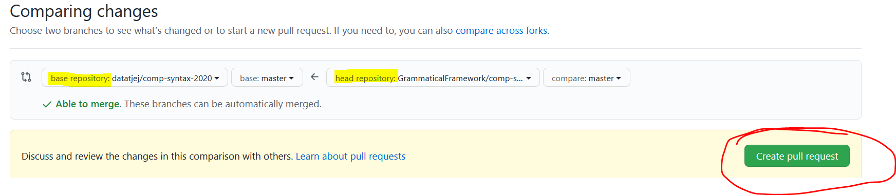 Create pull request-knappen.