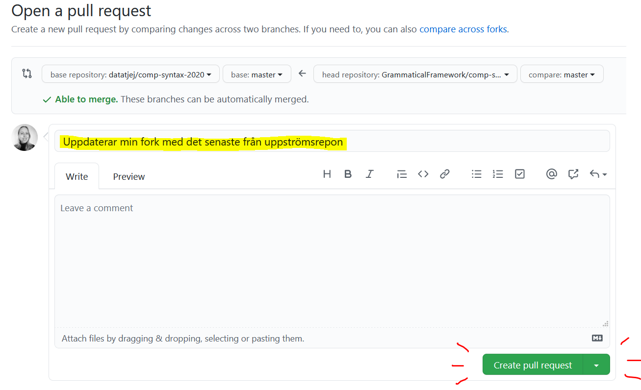 Namnge pull request-commiten.