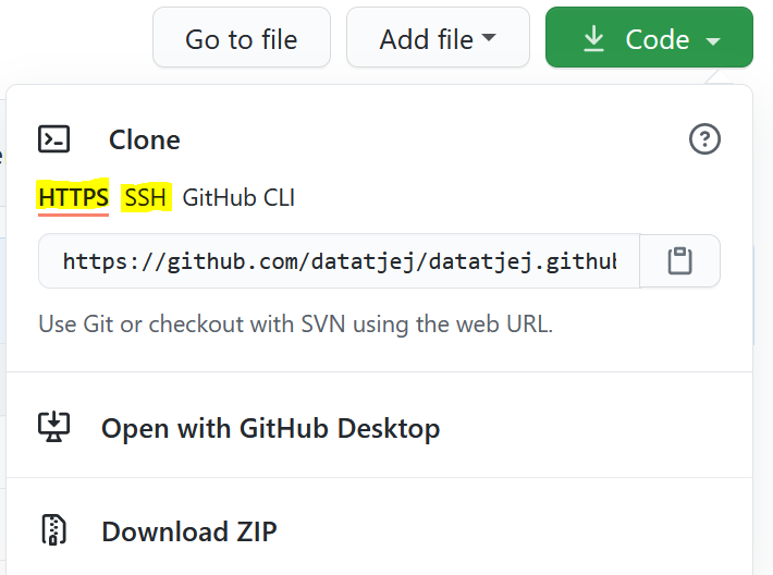 Olika alternativ för att clonea ett GitHub-repo