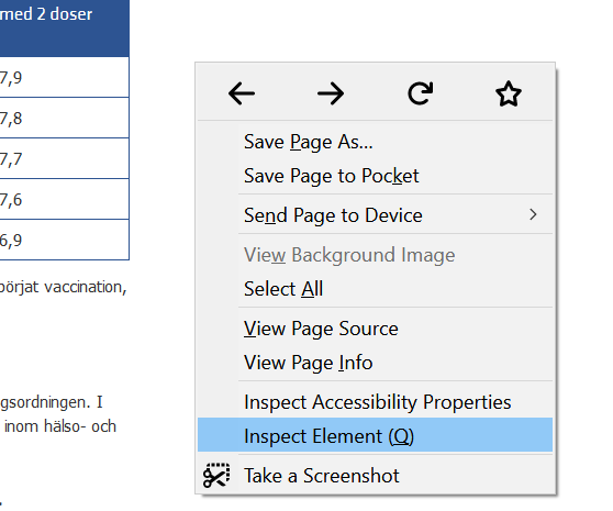 Alternativet Inspect Element när man högerklickar på en sida