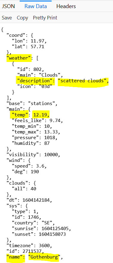 JSON-data från OpenWeather